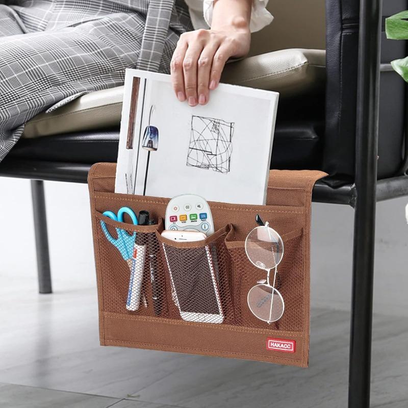 Bedside Organizer Bedside Storage Caddy Organizer with Hanging Pocket Remote Holder for Bed Accessories Brown
