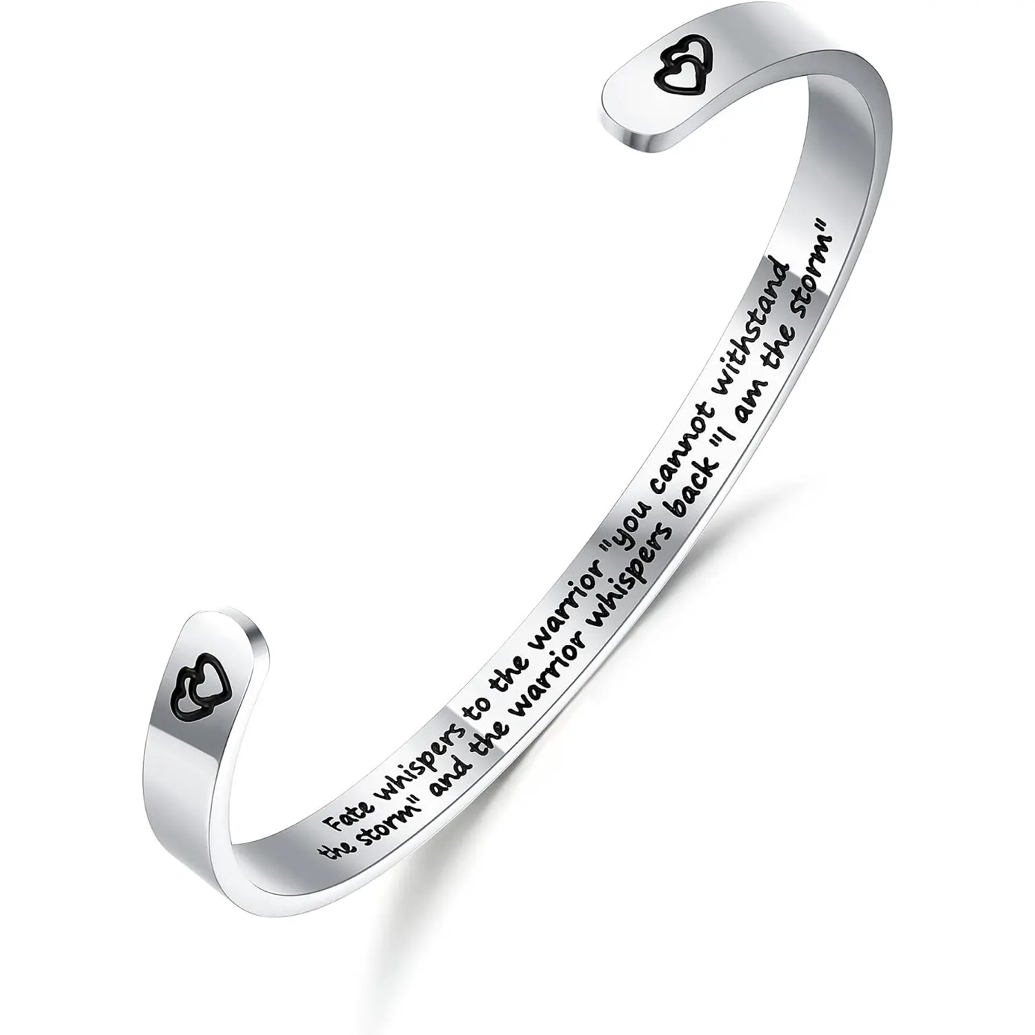 Unisex Casual Inspirational Cuff Bracelet - Minimalist Stainless Steel Adjustable Open Cuff with Dark-Filled Engraved Mantra for Daily Wear