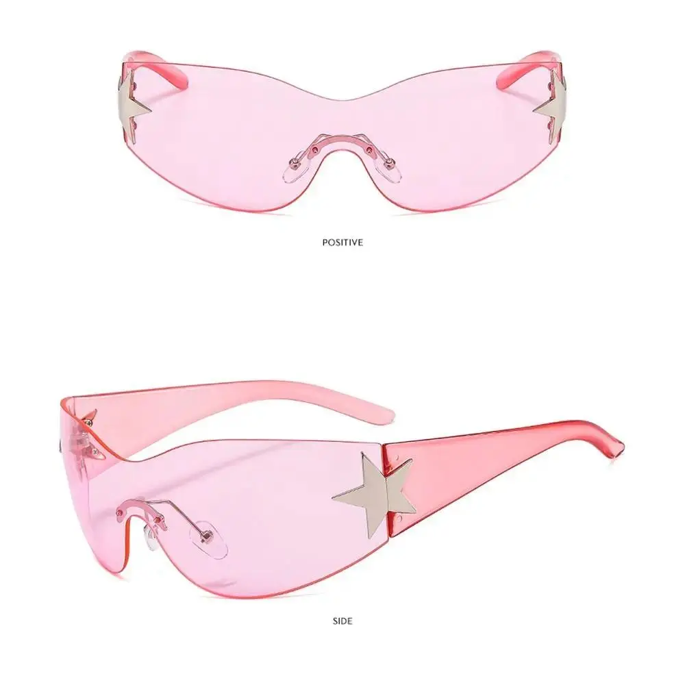 New Fashion Oversized Rimless Y2K Sunglasses Women Men Trendy Wrap Around Sun Glass Punk One Piece Goggles Sports Shades Eyewear