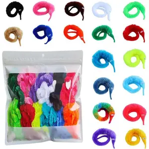 100 Pcs Magic Twisty Worm Wiggly Twisty Fuzzy Worms on a String Magic Worm Toys for Party Supplies,Random Colors