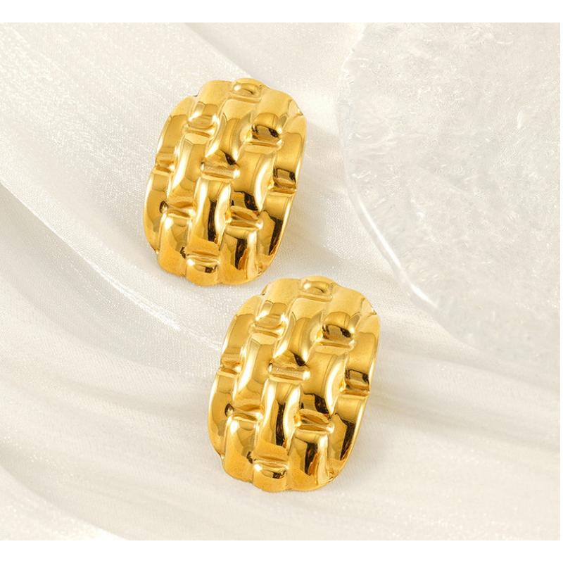 VEVE INS 18k Gold Earrings Spiral Spiral Square Earrings Geometric Striped Earrings