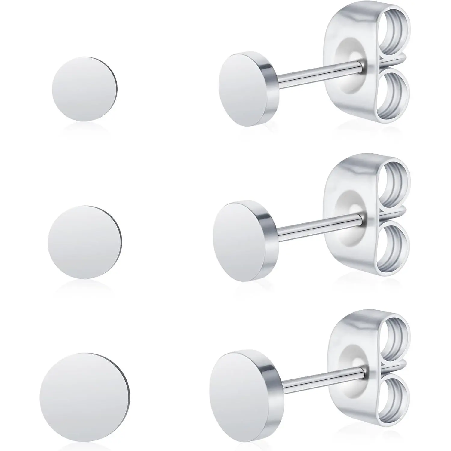 Women's Hypoallergenic 3-Pair Titanium Stud Earrings Set - Nickel-Free for Sensitive Ears, Classic Dainty Design, Dainty Studs, 3 Pairs
