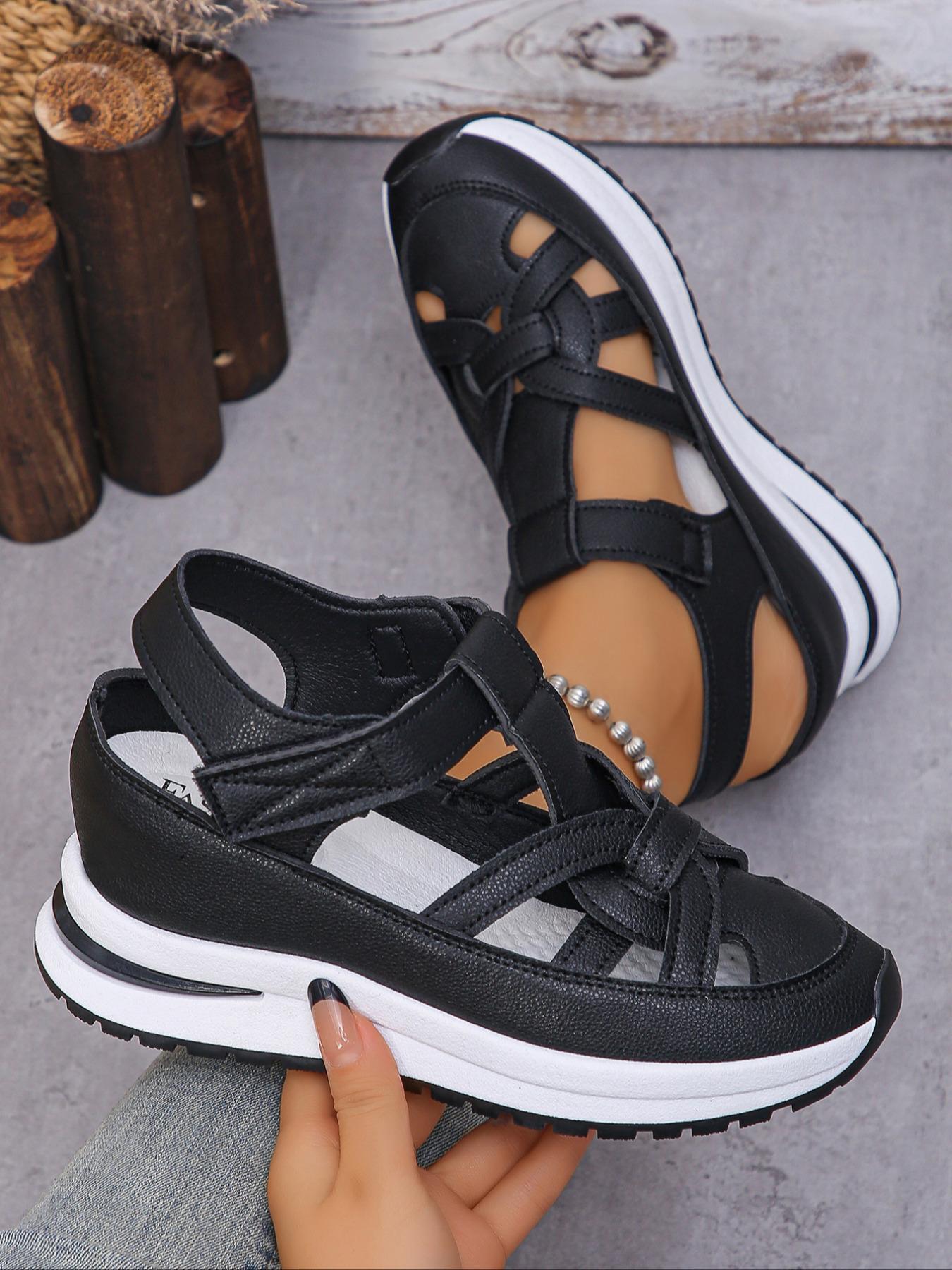 Women's Fashionable Velcro Fastening Wedge Sneakers, Casual Comfortable Soft Sole Sandals for Summer, Lightweight Breathable Shoes for Daily Wear
