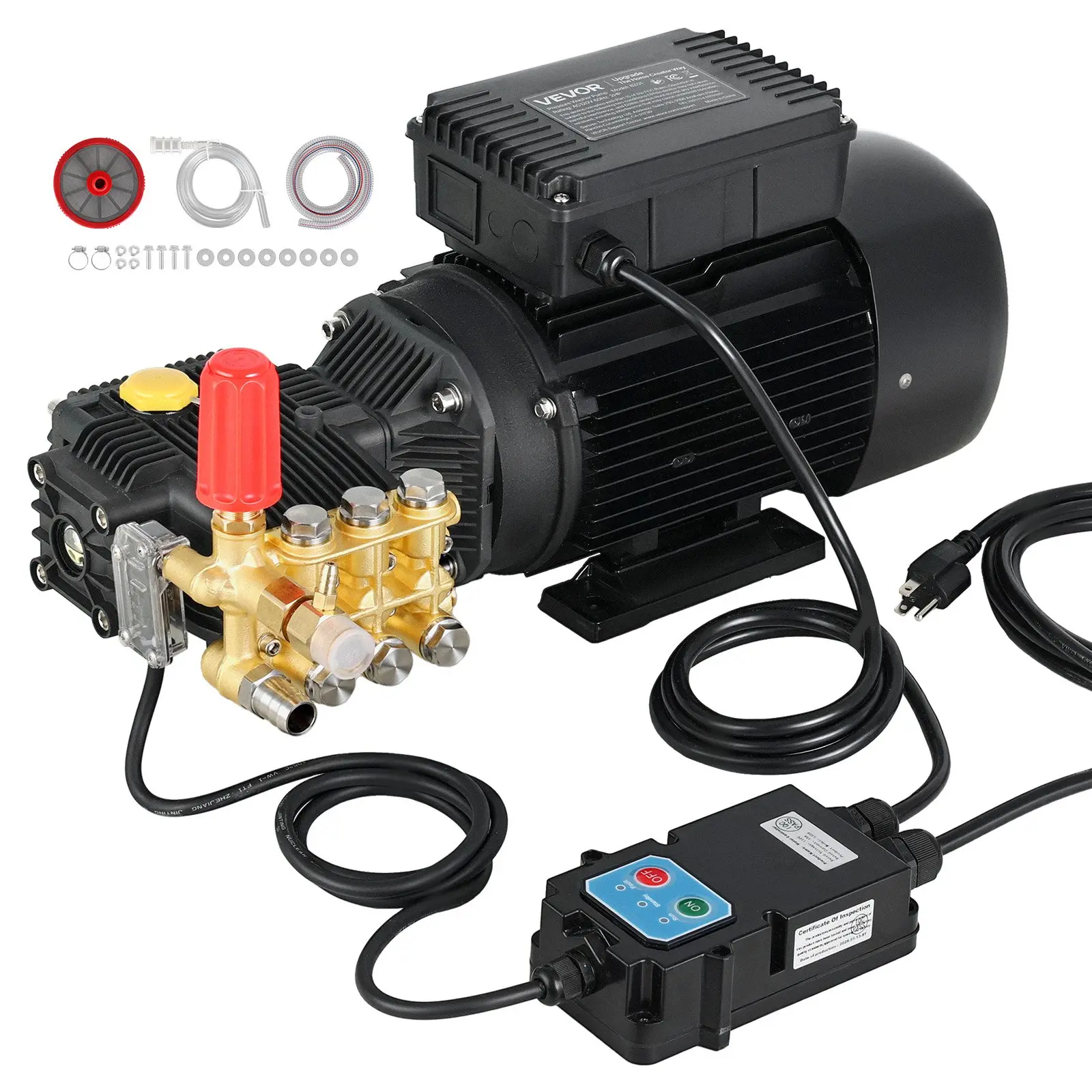 VEVOR Electric Pressure Washer Pump Kit, 1220 PSI, 2.2 GPM Triplex Pump with 2 HP 120V Motor, 3/4" Inlet, Adjustable Pressure for Deck, Washing Cars, Gardens