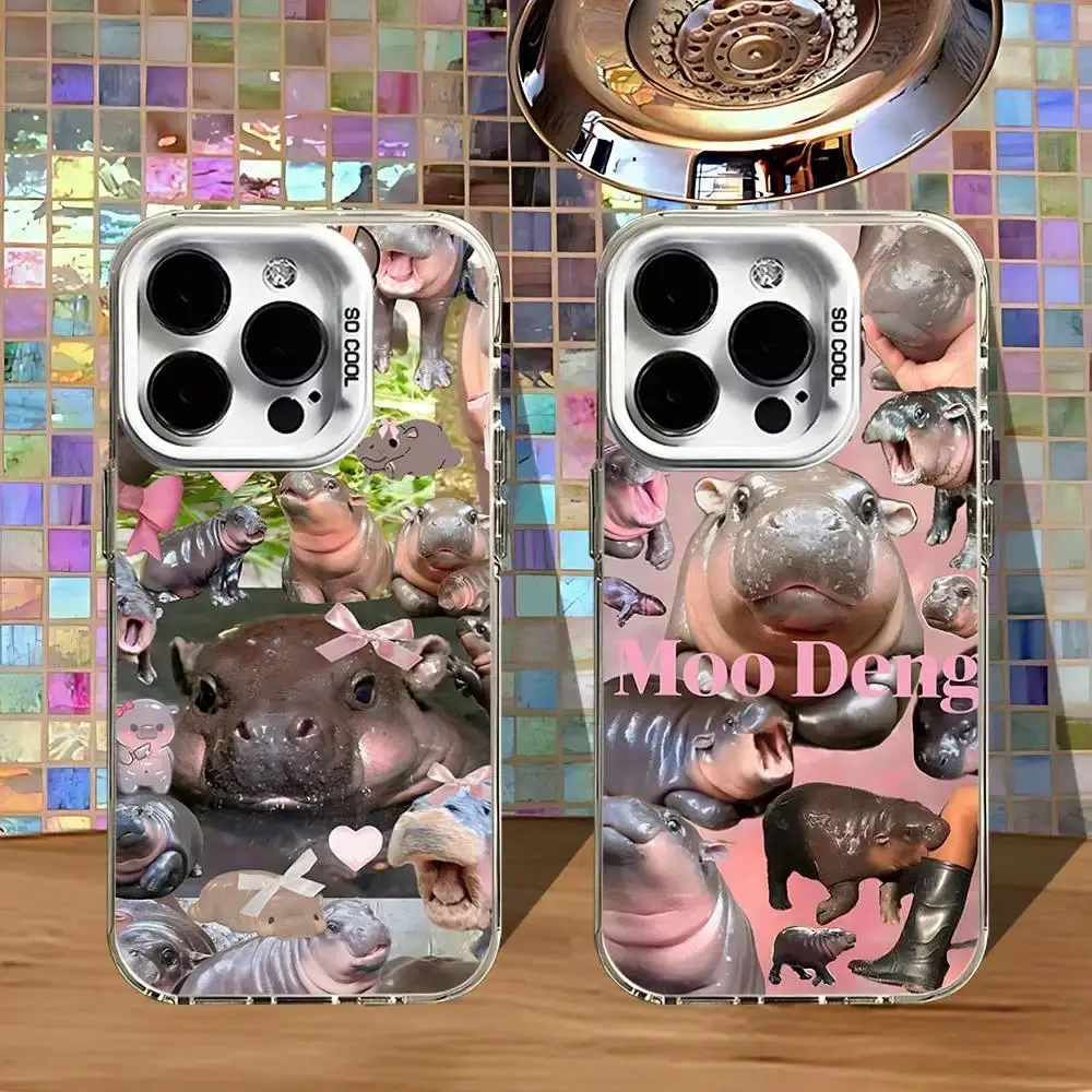 Moo Deng Hippo Cute Cartoon Smartphone Case, White Matte Soft TPU Shockproof Handheld Cellphone Casing, Aesthetic Minimal Cover for iPhone 11-17 Pro Max/Plus, Samsung Galaxy S23-S25 Devices