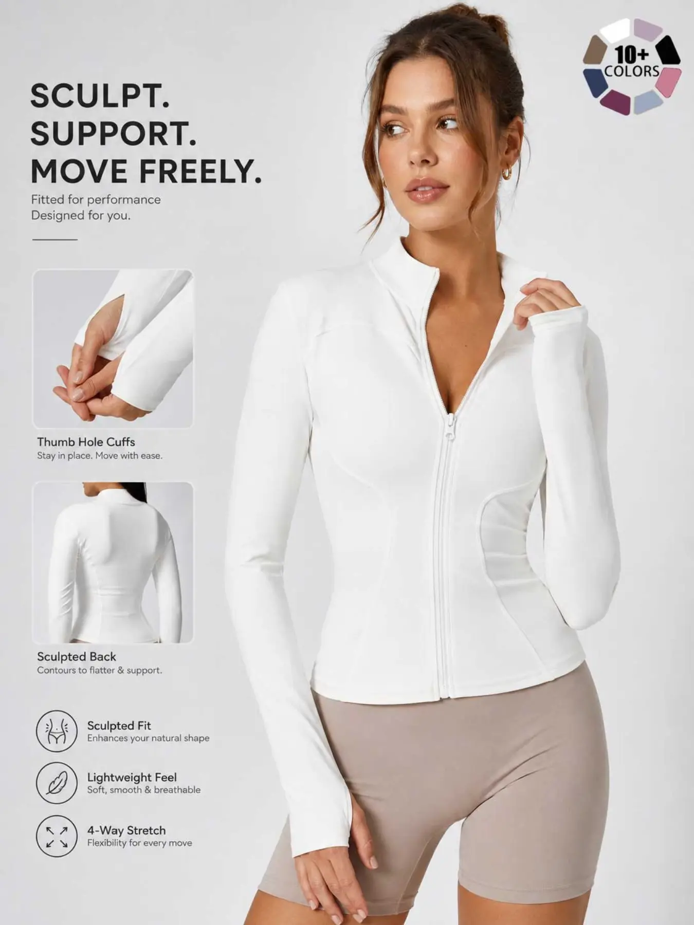 Women’s Jacket Coat, Four‑Season Wear Athletic Casual Long Sleeve Zip Up Outerwear, Mock Neck With Thumb Holes, Women's Slim Fit Sports Jacket, High Stretch Waist‑Tightening Figure‑Flattering Pilates Workout Top, S‑3XL