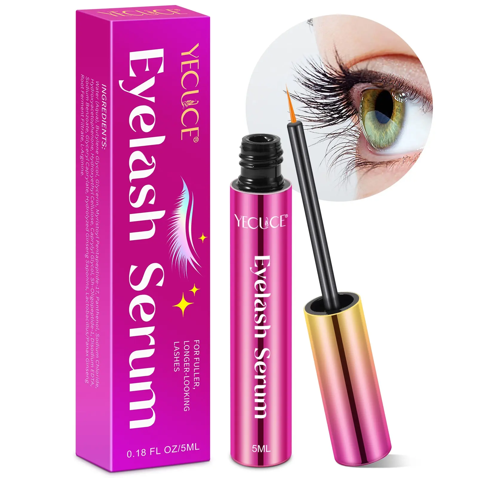 Eyelash Growth Serum 8ML to Grow Thicker, Longer Lashes,   Natural Eyelash Serum & Lash Enhancer, Organic Vegan Eyelash Conditioner for Thicker & Fuller Looking Lashes, Fortifying Nutrient Treatment for Sensitive Eyes