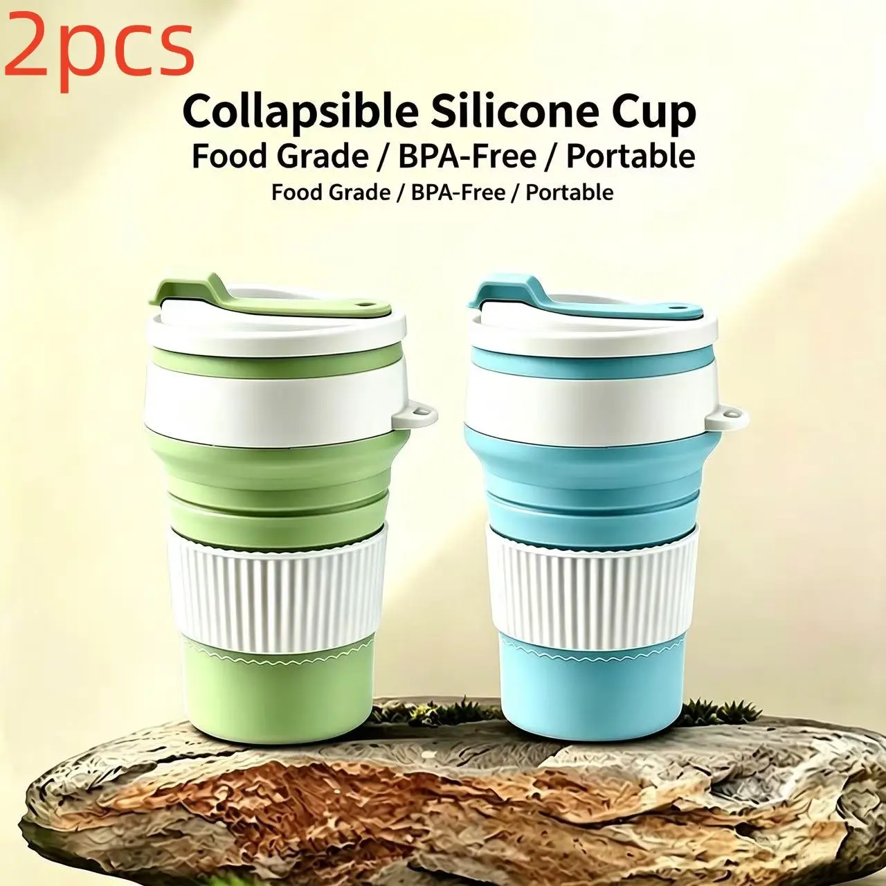 2pcs Silicone Foldable Travel Cups, Reusable Food Grade Folding Mugs with Lid, Portable Drink Set, Pocket Size, Ideal for Outdoor Camping and Hiking, Outdoor Drinkware