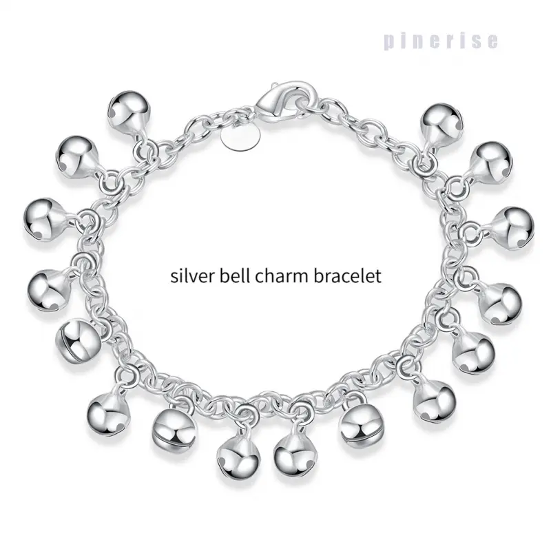 Silver Bell Charm Link Bracelet, Cute Jingle Bell Dangle Bracelet with Adjustable Chain for Women Daily Party Wear