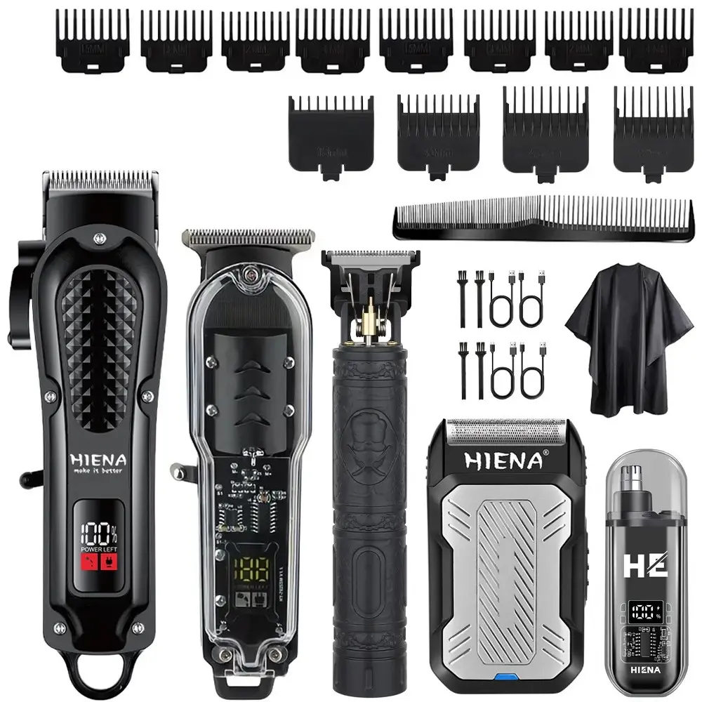 HIENA 5-in-1 Cordless Hair Clipper Set for Men, Electric Hair and Beard Trimmer, Body Hair Trimmer, Cordless Rechargeable Clipper with USB Fast Charging, LED Display, Perfect for Home Grooming, An Ideal Gift for Men