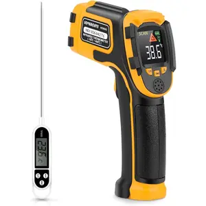 Infrared Thermometer Non-Contact Digital Laser Temperature Gun -58℉～1112℉(-50℃～600℃) Adjustable Emissivity IR Temp Gun - for Cooking, BBQ, Food, Fridge, Pizza Oven, Engine - Meat Thermometer Included