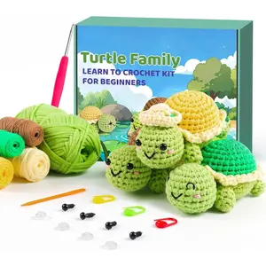 Crochet Kit for Beginners, Turtle Amigurumi Starter Kit, Easy DIY Craft Set with Step-by-Step Video Tutorials, 3 Pack  Crochet  Learning Kit for Teens Adults Birthday