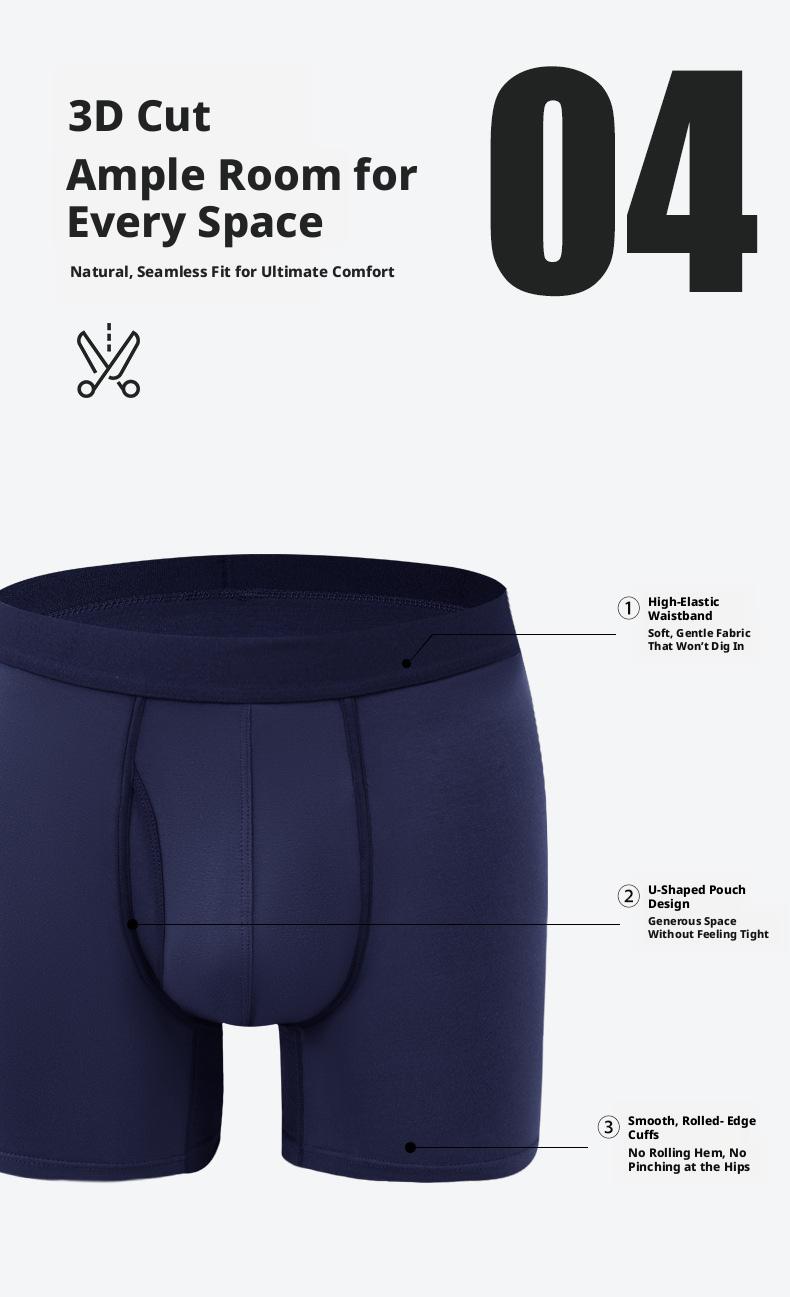 Men's Bamboo Fiber Boxer Briefs Premium Extra Long Mid Waist Breathable Moisture Wicking Anti Odor Soft Comfortable Stretchy Lightweight Durable No Ride Up Sports Underwear