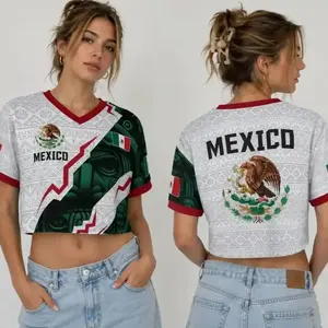 6 Designs Mexico Crop Top, Mexican Flag Cropped Shirt, Patriotic Mexico Crop Jersey, Casual Summer Top Tee
