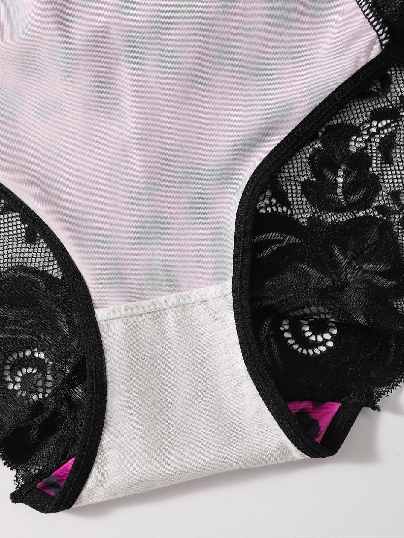 [Plus Size] Solid / All Over Print Leopard Contrast Lace Panty, Breathable Comfortable Panties for Daily Wear, Women's Underwear for All Seasons, Soft Stylish Brief