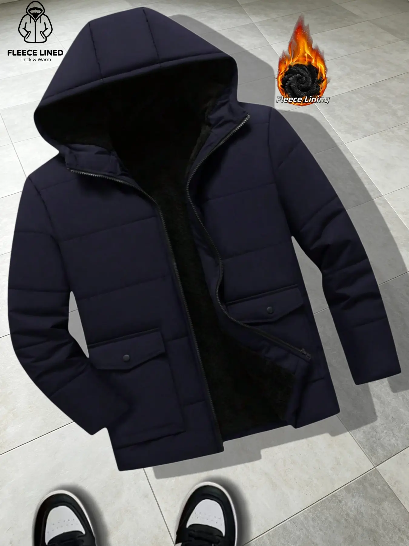 Men's Hooded Quilted Jacket, Wind-Resistant Long Sleeve, Solid Color, Fall & Winter, Fitted, Ideal for Daily Wear and Gifts
