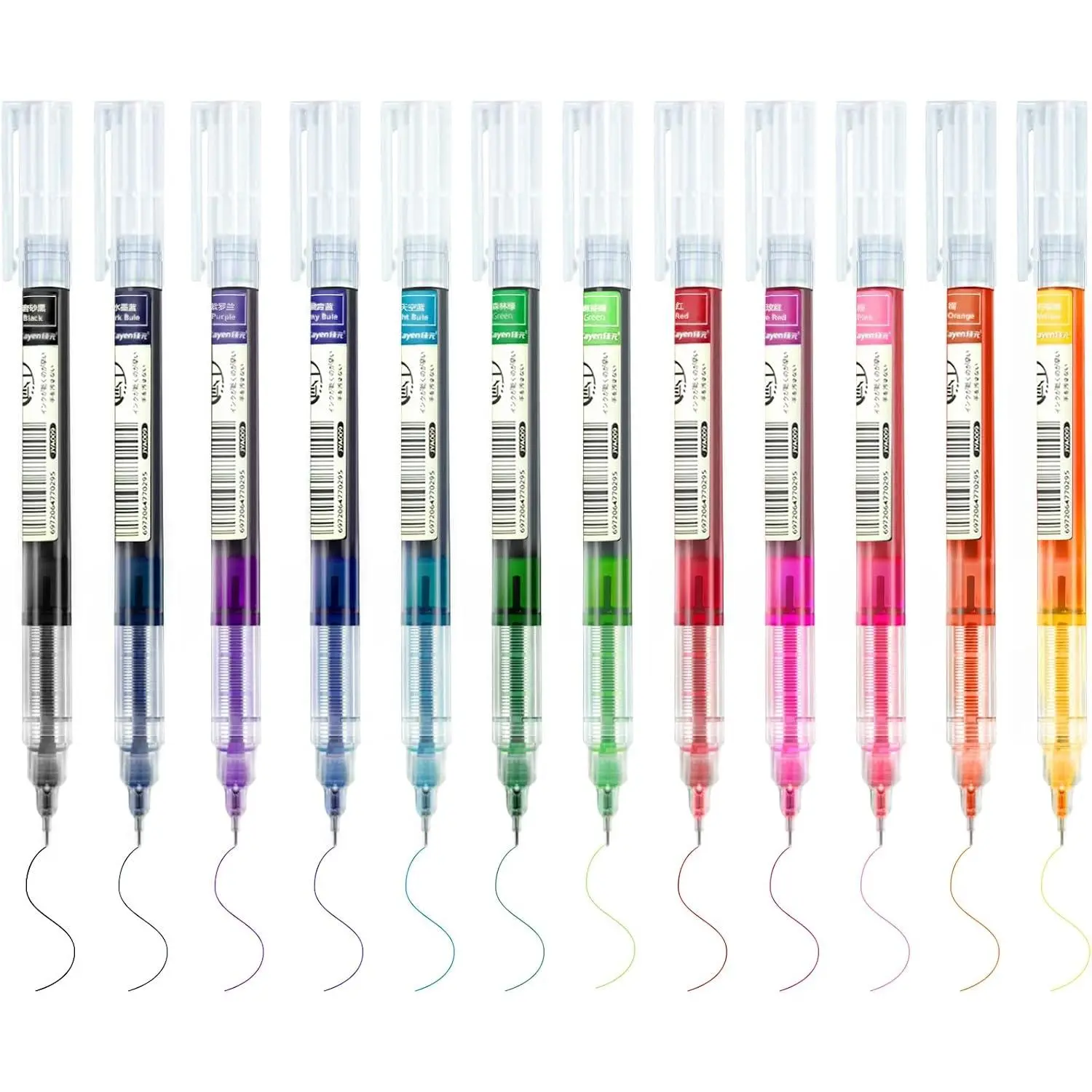 Rolling Ball Pens, Quick Dry Ink Rollerball Pen, 0.5 mm Extra Fine Point Liquid Ink Pen, Pack of 12, Multicolor