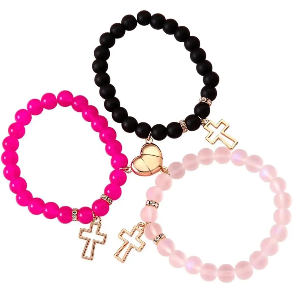 3 count BFF Bracelet for Women Men  Stone Beads Mother Daughter Bracelets Heart  Heart  Bracelet Love Heart  Bracelets Friendship  Gifts
