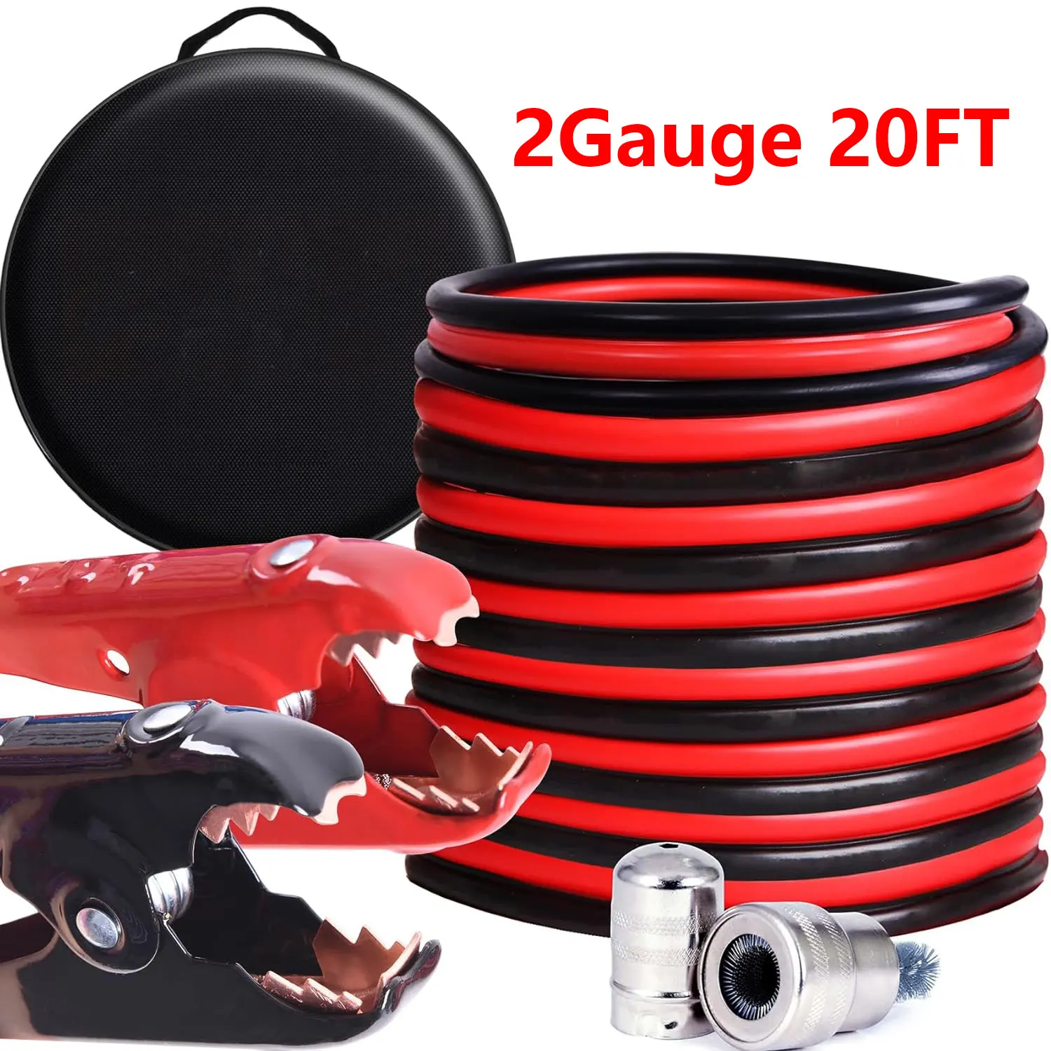 2 Gauge 20 Feet Jumper Cables for Car, SUV and Trucks Battery, Heavy Duty Automotive Booster Cables for Jump Starting Dead or Weak Batteries with Carry Bag