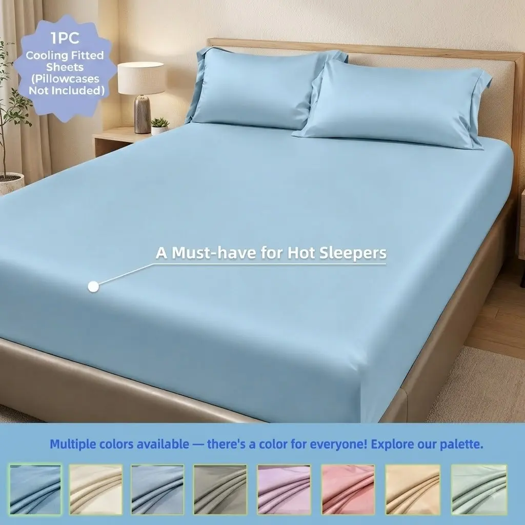 Cool Touch Bed Sheet for Hot Sleepers, Summer Breathable Durable Sheets Mattress Protector with 360° Elastic Fabric, 9 Colors, Anti-Wrinkle, Fade & Shrink Resistant, Machine Washable