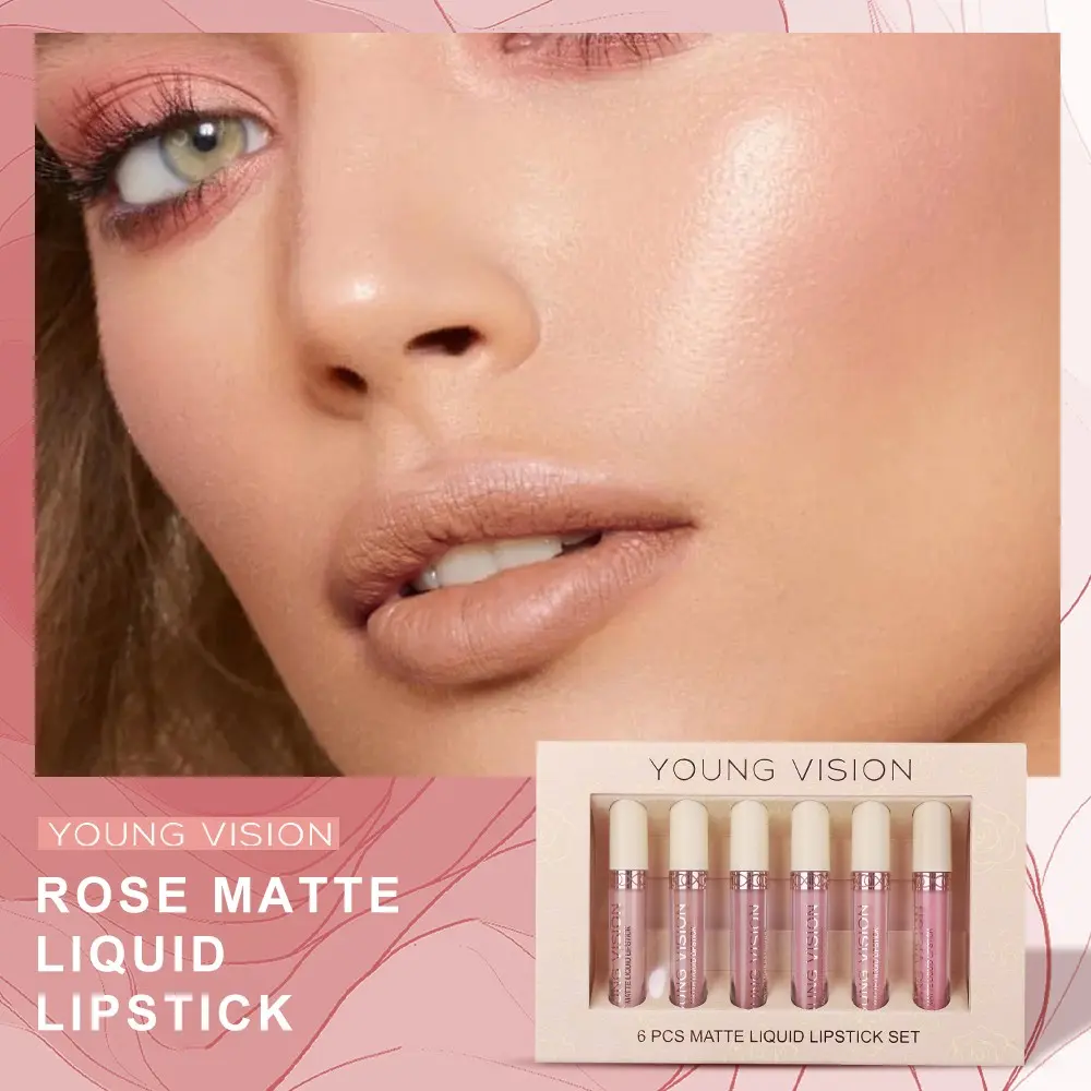 YOUNG VISION Six-Piece Rose Matte Lip Gloss Set, Velvet Texture, Nude Shades, Long-Lasting, Non-Sticky, High Value, Lipstick