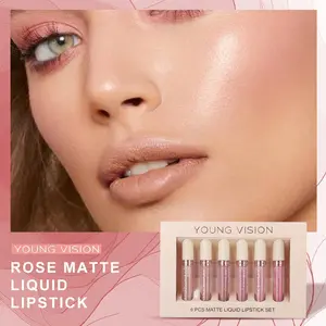 YOUNG VISION Six-Piece Rose Matte Lip Gloss Set, Velvet Texture, Nude Shades, Long-Lasting, Non-Sticky, High Value, Lipstick