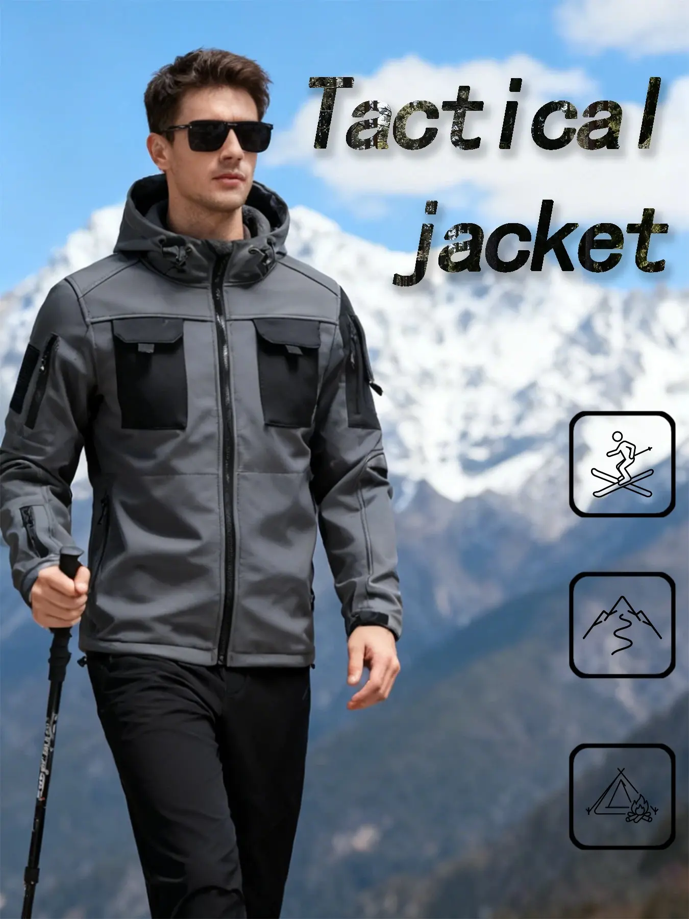Men's Winter Tactical Suit, Windproof and Warm Jacket with Multi-Pocket Pants, . The entire outfit is lined with fleece and thickened to retain body heat, and is made from breathable fabric, making it suitable for outdoor activities, field work.