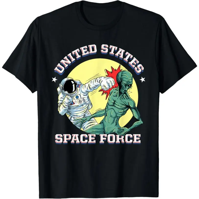 Unisex Regular Fit Crew Neck Short-Sleeve Graphic Sports Top - Funny Space Lover & UFO Alien Design, US Space Force Theme, All Seasons, Draped, Normal Type, Digital Print, Casual Garment
