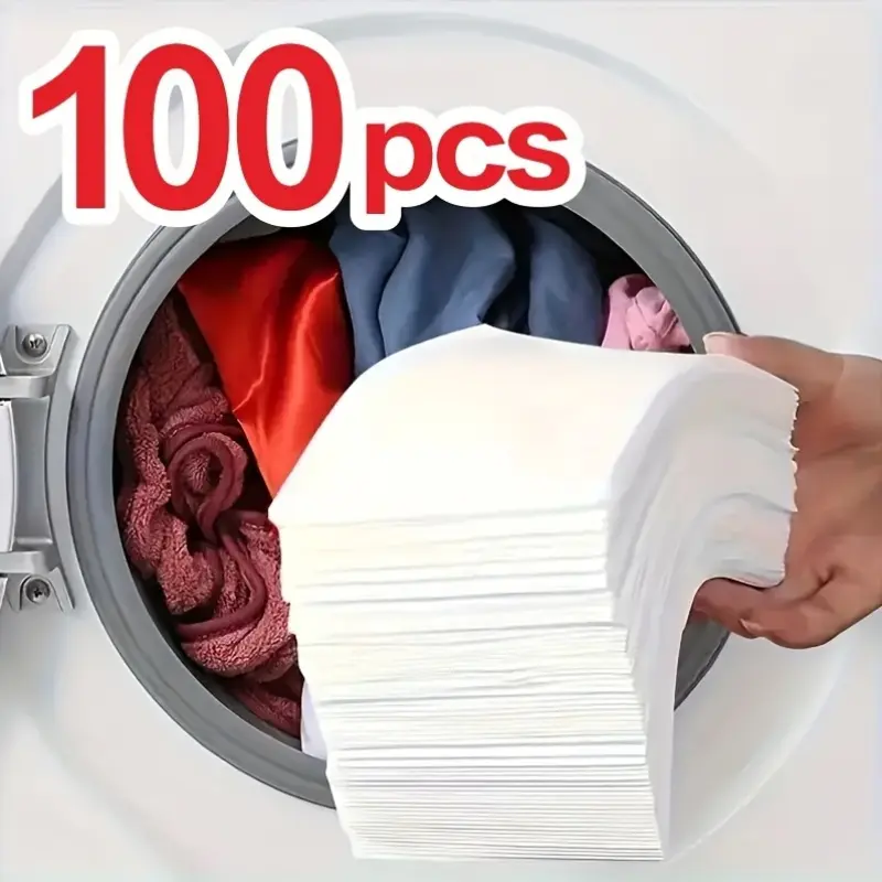 100-Pack Anti-Dye Transfer Laundry Cloths, Washing Machine Dirt Absorbing Pads, Color Run Prevention, Laundry Accessories