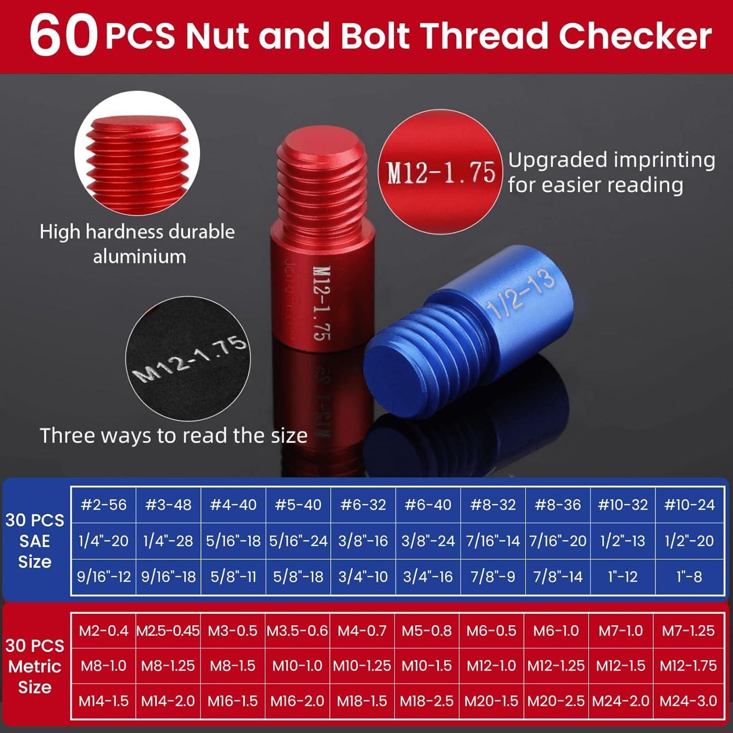 Thread Checker, 60 count Nut and Bolt Thread Checker, 30 Inch & 30 Metric Box Set Thread Gauge, Thread Checker Standard and Metric Suitable for Size Checker of or Nuts in Narrow Areas Thread Checker, 60 count Nut and Bolt Thread Checker, 30 Inch & 30 Metric Box Set Thread Gauge, Thread Checker Standard and Metric Suitable for Size Checker of or Nuts in Narrow Areas