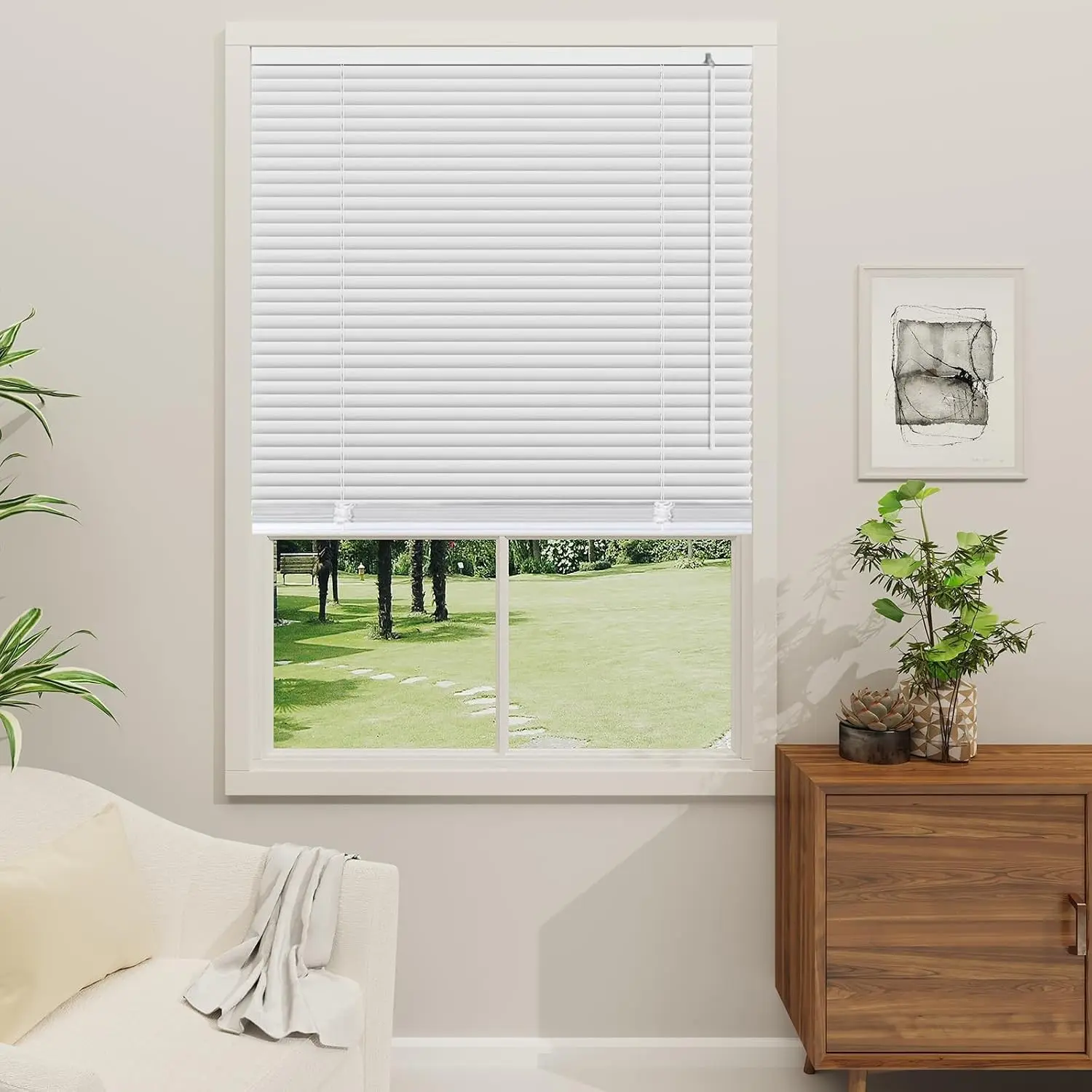Cordless 1-Inch Aluminum Mini Blinds for 27" W x 64" H Windows, Light Blocking Waterproof Heat Resistant Horizontal Window Blinds & Shades, Hidden Installation for Bedroom, Kitchen, Bathroom