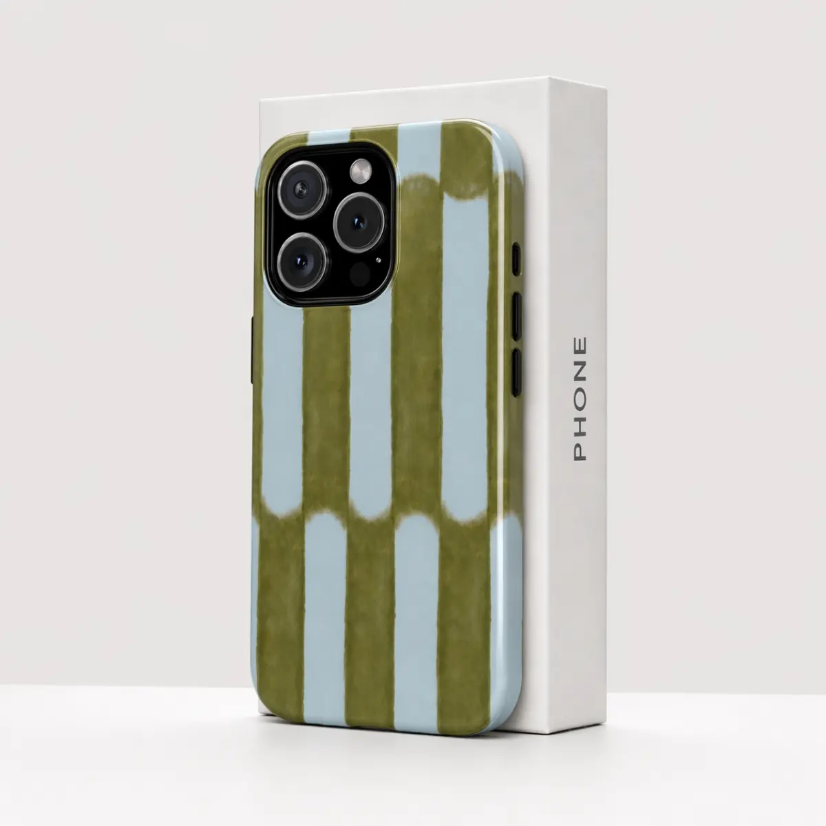 Portable Striped TPU Watercolor Cellphone Case - Blue & Olive Green, Stylish, Shockproof, Waterproof, Camera-Safe, Unisex Accessory for iPhone 17,16,15,14,13,12,11 Pro Max (Spring Edition)