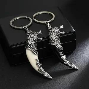 2-Pack Wolf Tooth Keychains - Black & White  Pendant with Detailed Wolf Design Car Keys, Bags & Additions | Ethnic Style Retro Additions (Unisex)