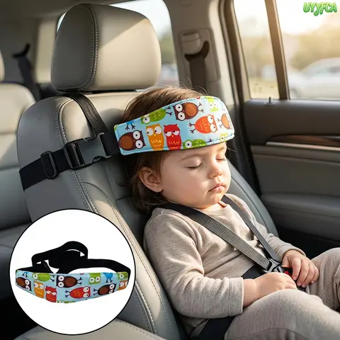Kids Car Seat Head Support Sleep Strap - Cute Owl Print Soft Cotton Toddler Belt, High Elastic Safety Headrest With Quick Release PP Buckle, Universal Ergonomic Child Travel Accessory For Road Trip Naps