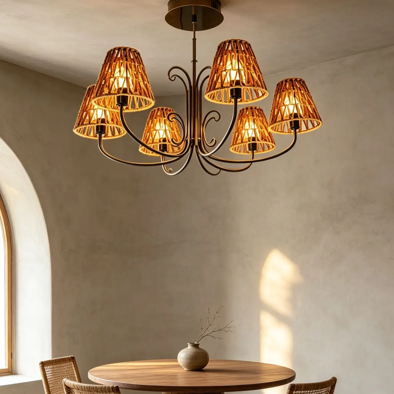6-Piece Bohemian Handmade Paper Rope Lampshade Set, Light Covers, Clip-On Hanging Replacement, Modern Style Decor, Ambient Lighting Accessories