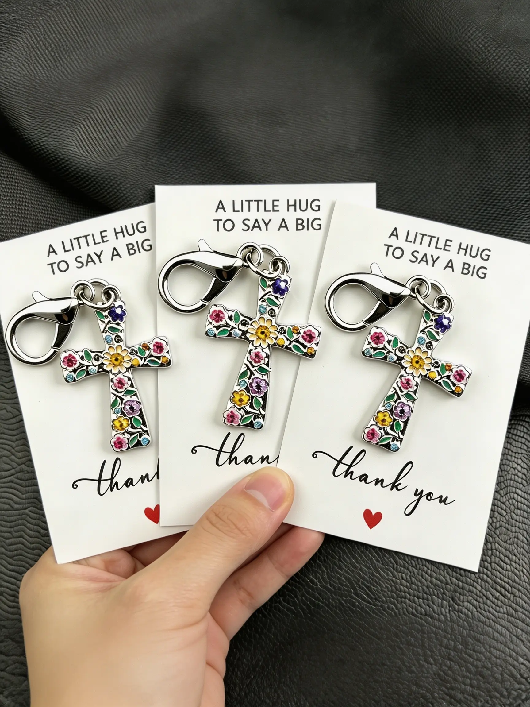3-Piece Luxury Flower Cross Keychain Set, Artificial Rhinestone Cross, Perfect for Bag Accessories and Holiday Gifts, Friends and Girlfriends