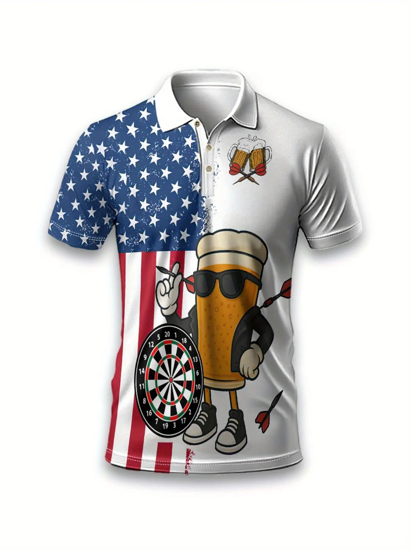 Men's lightweight and breathable dart-themed shirt - casual short-sleeved, with dart board print and target design, machine washable, suitable for daily wear and party outfits, for dart players