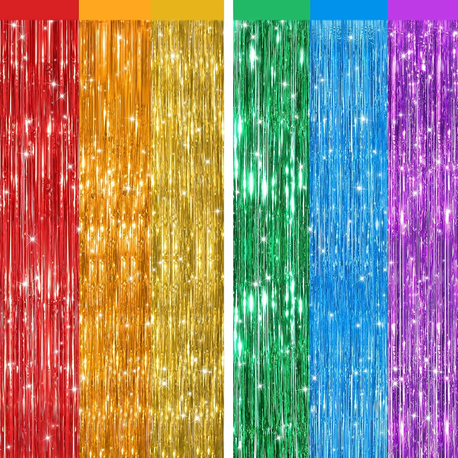 2 Pack Rainbow Metallic Tinsel Foil Fringe Curtains, Door Streamers Photo Booth Backdrop for Birthday Party, Tinsel Curtain Backdrop for  Shower Bachelorette Christmas Party Decorations