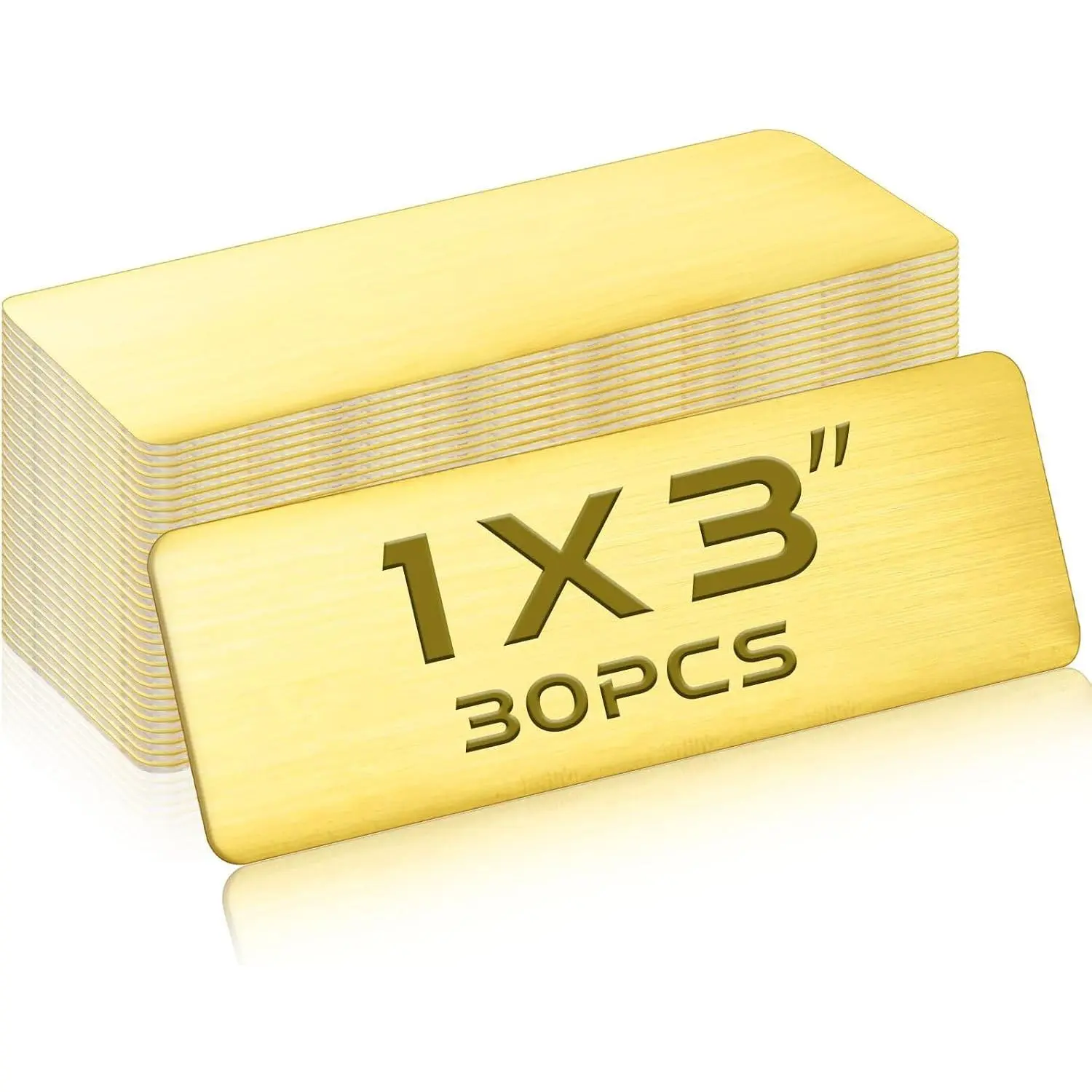 30 Pcs Name Plates Laser Engraved Brushed Stainless Steel Plate Personalized Plaque Blank Custom Name Tag Label with Adhesive Backing (Gold,1''x 3'',Rounded Corner)
