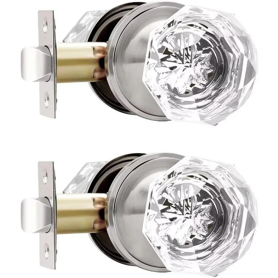 2 count Glass Door Knobs, Satin Nickel Passage Door Knobs Interior,  Closet Door Knobs Without Lock,  Style Decorative Door Knobs
