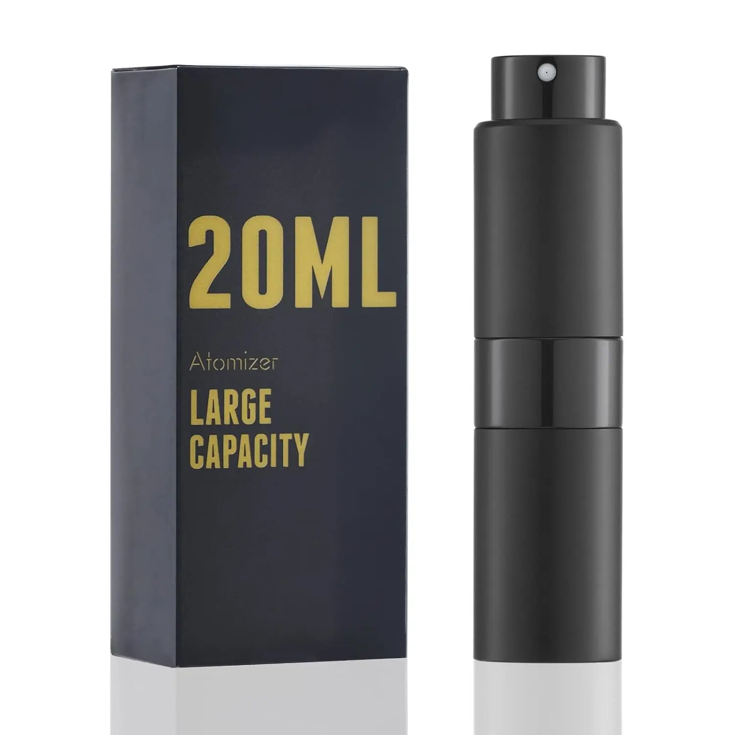 20ml Refillable Travel Perfume Bottle, Large Black Cologne Spray Atomizer, Leak Proof Mini Twist Up Portable Decanter for Men & Women, TSA FriendlyGift