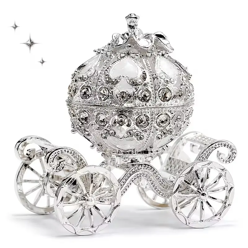 Hot Sale Crystal Cinderella Pumpkin Carriage Jewelry Storage Box, Silver Rhinestone Decorative Trinket Display Case, Romantic Exclusive Gift for Her, Decorative Organizer Box