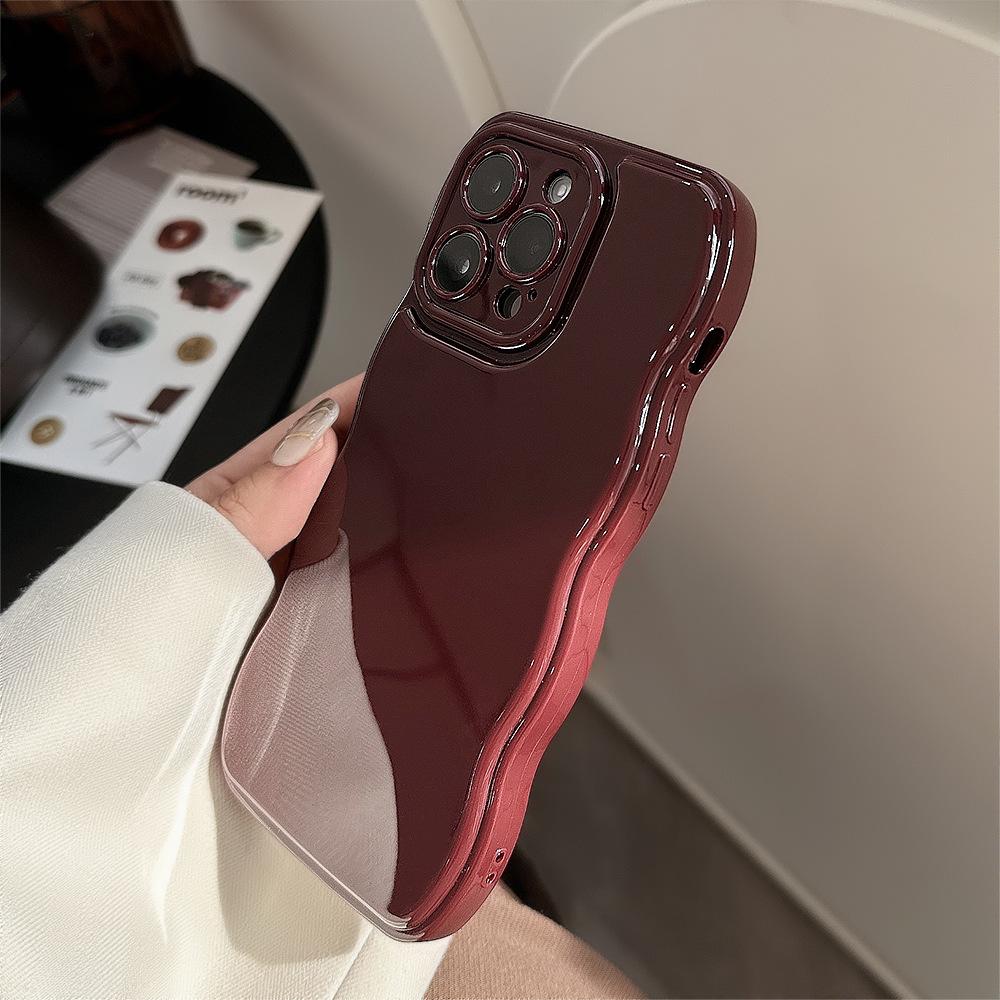 Retro Wine Red Wavy Phone Case For iPhone 17 16 15 14 13 12  Pro Max  Woman Girl Soft Shockproof Bumper Back Cover