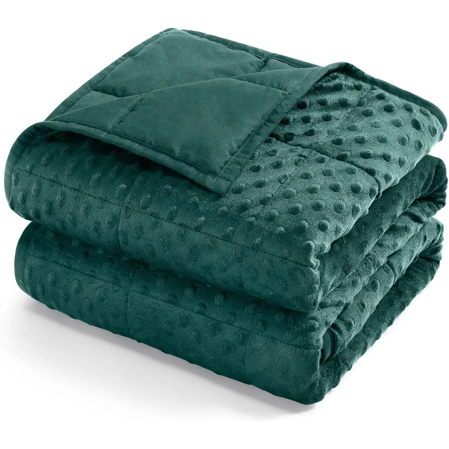 Cooling Weighted Blanket for Adults, 15 lbs Breathable Minky Dot Heavy Throw Blankets, Ultra Soft Weighted Comforter, Machine Washable, 60"x80" Queen, Dark Green