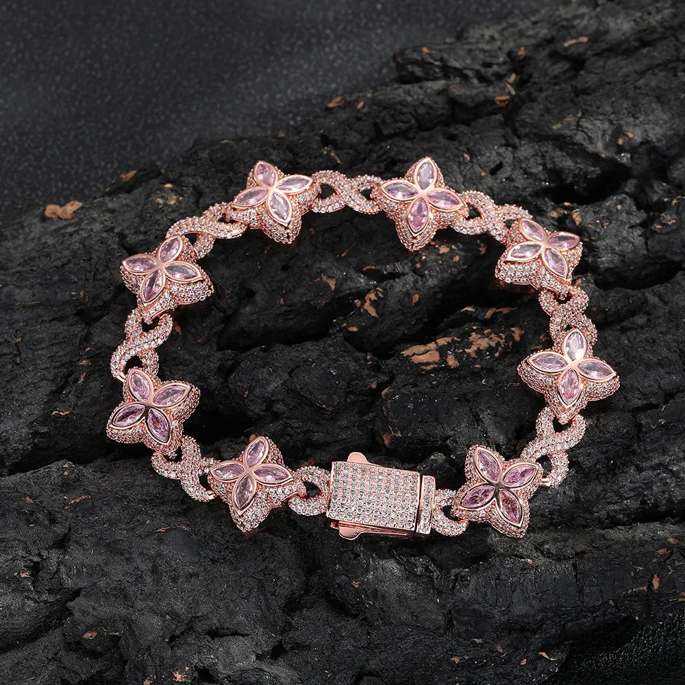 Hip-Hop Rap Infinity Bracelet with 5A Zircon, 4-Leaf Clover, Colorful Drip Design, Non-Tarnish Faith Jewelry, Elegant Simple Costume Jewelry Gift for Fashion Enthusiasts