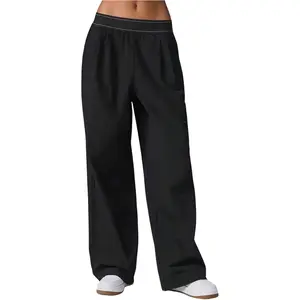 Women's Lightweight Straight Leg Pants Elastic High Waisted Workout Yoga Casual Trousers with Pockets
