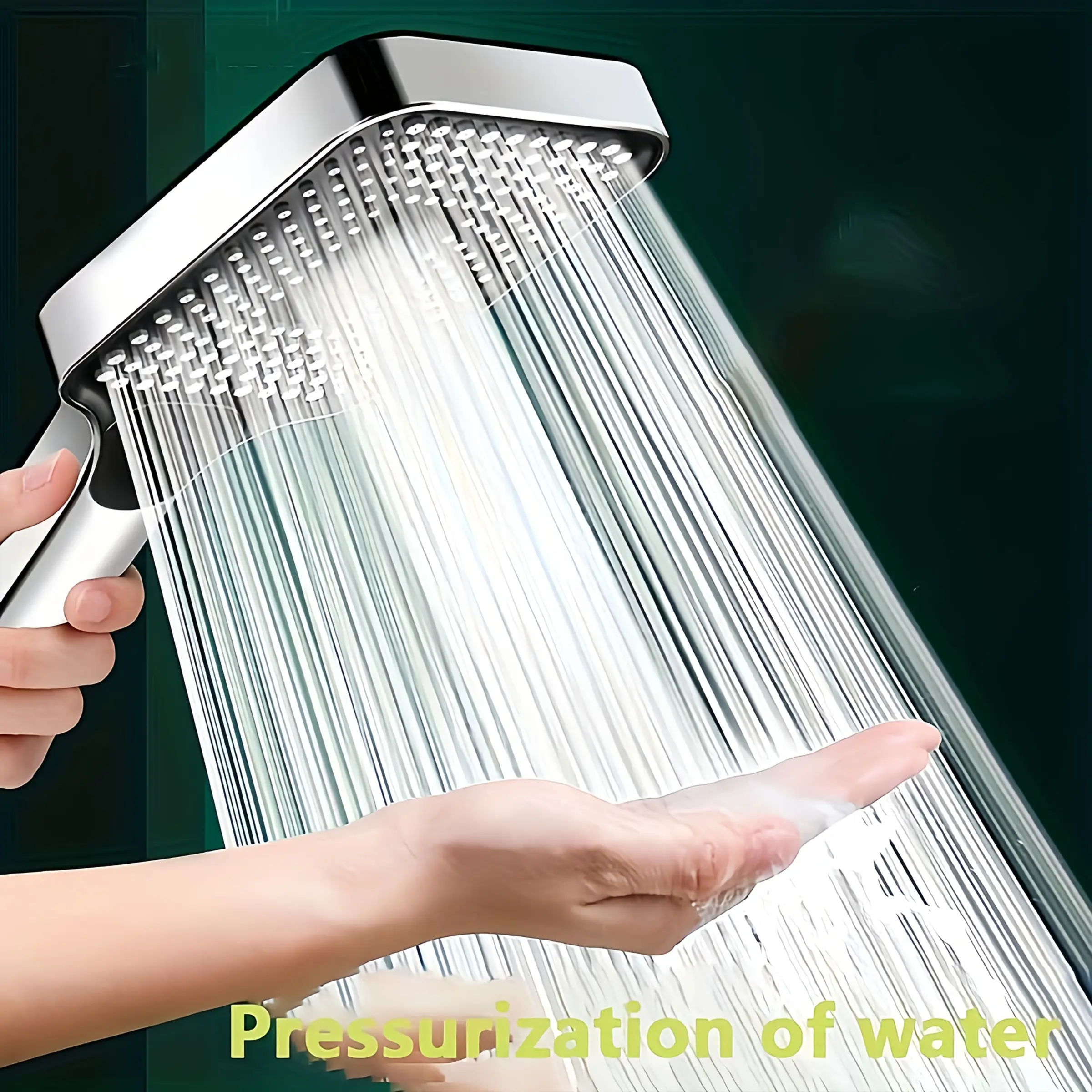 QADIRAQIAN Square Push Button Shower Head  - High Pressure Rainfall Shower with Anti-Clog Large Nozzles, Chrome Finish for Bathroom/Bathtub/Water Heater (3 Spray Modes, Water Saving) For shower use only Pressure Rainfall Showerhead