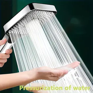 QADIRAQIAN Square Push Button Shower Head  - High Pressure Rainfall Shower with Anti-Clog Large Nozzles, Chrome Finish for Bathroom/Bathtub/Water Heater (3 Spray Modes, Water Saving) For shower use only