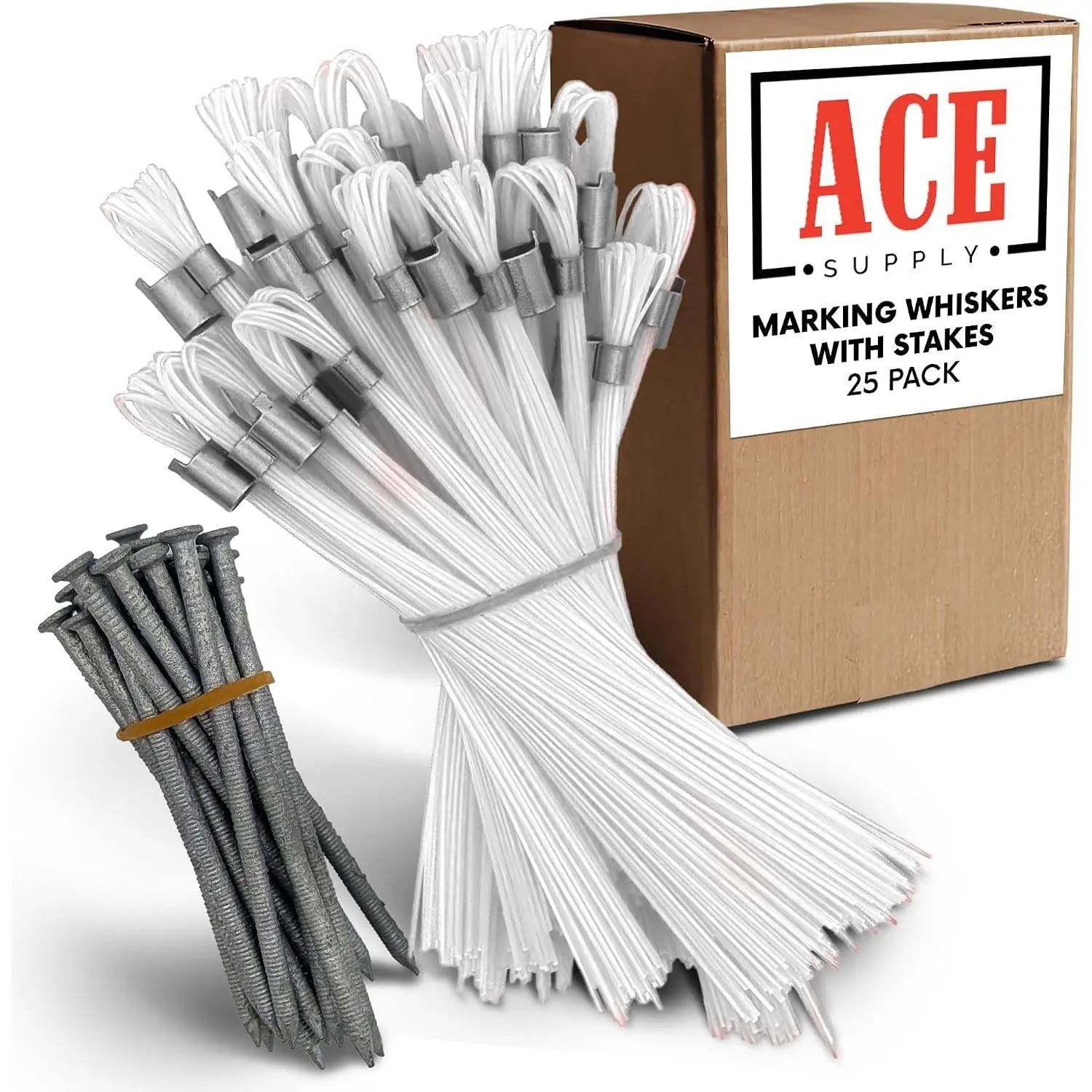 Whiskers With Stakes - 25 Pack - Durable Marking Whisker Set - Use Survey Whiskers As Ground Markers, Construction Markers, Or Trail Markers