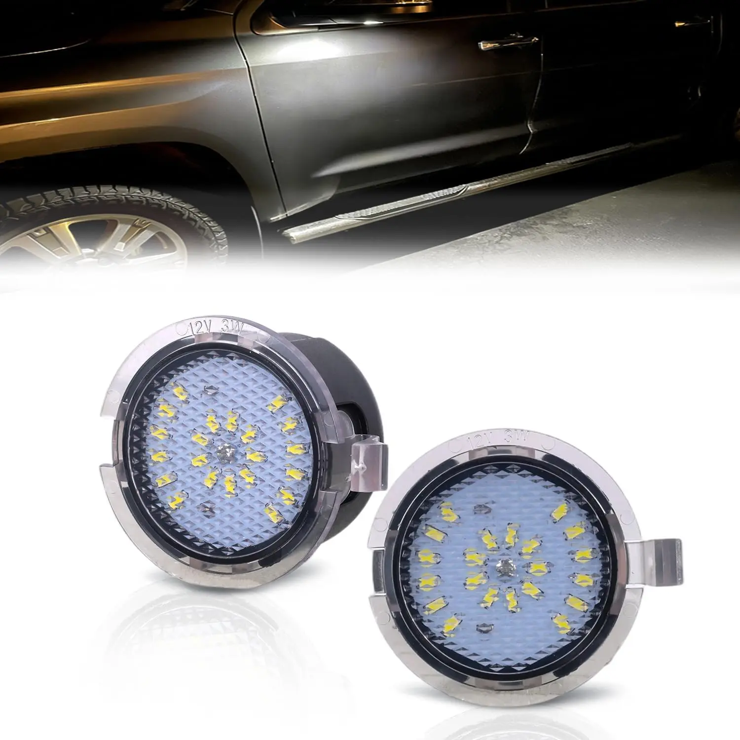 Nilight 2PCS LED Side Mirror Puddle Lights Compatible with 2007-2020 Toyota Tundra 2008-2020 Toyota Sequoia, 6000K White